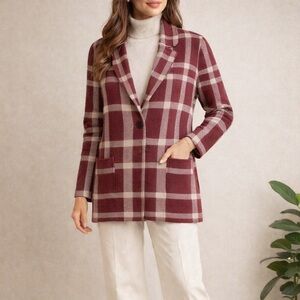 Christian Siriano Burgundy Knit Sweater Cardigan Blazer M